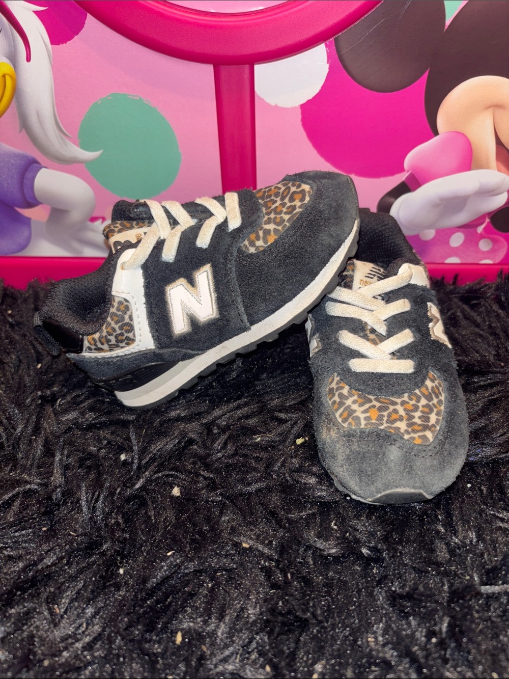 New Balance Kids Black and Leopard Print Sneakers